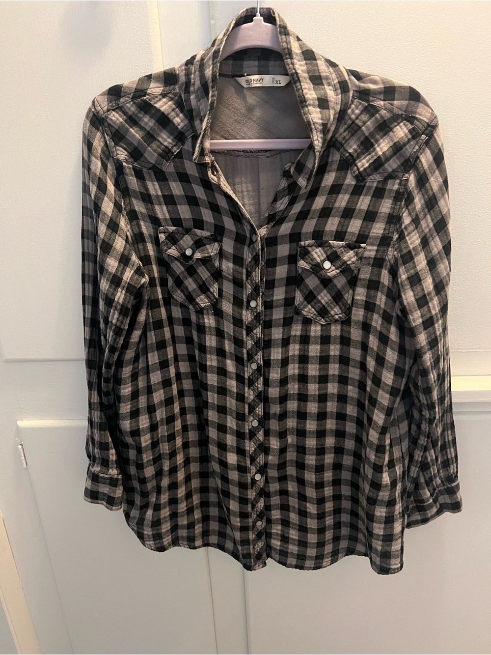 Old Navy Black and Gray Plaid Button-Down Shirt